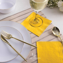 Load image into Gallery viewer, Yellow with Gold Stripe Paper Cocktail Napkins | 20 Napkins: 20 Beverage Napkins - 5" x 5"