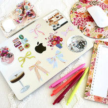 Load image into Gallery viewer, Clear Fuchsia Bow Sticker, 2.38x2.5in.