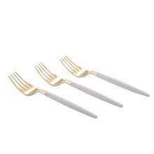 Load image into Gallery viewer, White and Gold Plastic Mini Forks | 20 Forks: 20 Mini Forks