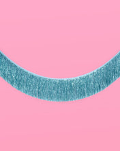 Load image into Gallery viewer, Blue Fringe Banner | blue foil, tinsel decor, party backdrop