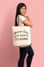 Load image into Gallery viewer, Healthy Crap Tote Bag (wine grocery, alcohol canvas, leather