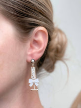 Load image into Gallery viewer, 'Cheers!' Pearl Detail Champagne Flute Dangles: White