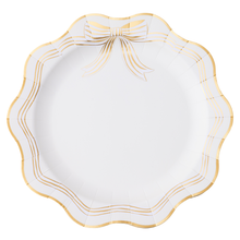 Load image into Gallery viewer, Cream and Gold Bow Dinner Plates, Scalloped (Set of 8)