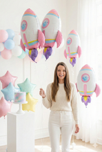 Load image into Gallery viewer, Pink Rocket Ship Foil Balloon – Space Party & Galaxy-Theme