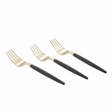 Load image into Gallery viewer, Black and Gold Plastic Mini Forks | 20 Forks: 20 Mini Forks