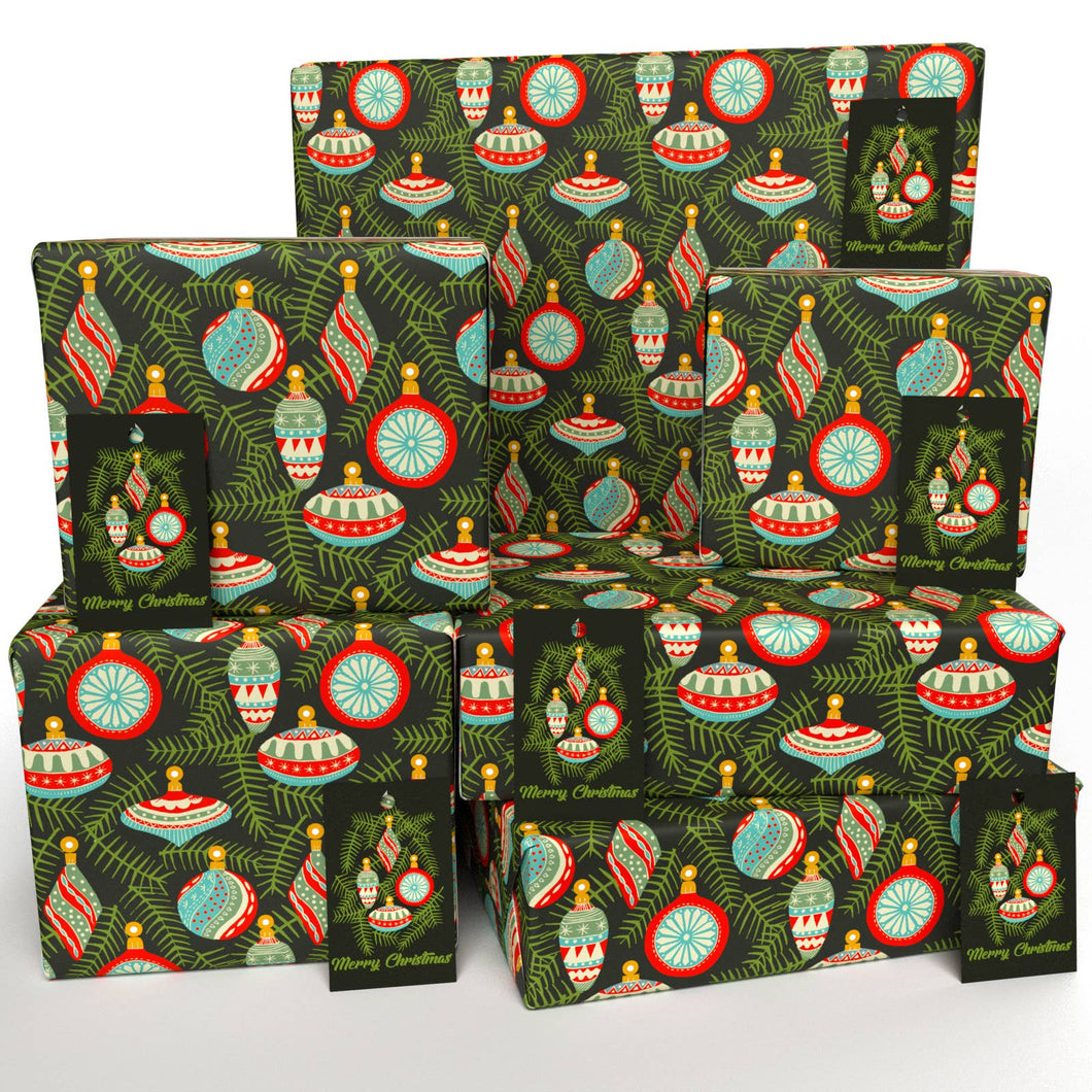 Christmas Baubles Black Wrapping Paper