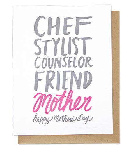 Mother's Day Adjectives Letterpress Card