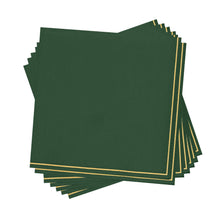 Load image into Gallery viewer, Emerald with Gold Stripe Paper Cocktail Napkins | 20 Napkins: 20 Beverage Napkins - 5" x 5"