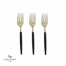 Load image into Gallery viewer, Black and Gold Plastic Mini Forks | 20 Forks: 20 Mini Forks