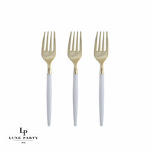 Load image into Gallery viewer, White and Gold Plastic Mini Forks | 20 Forks: 20 Mini Forks