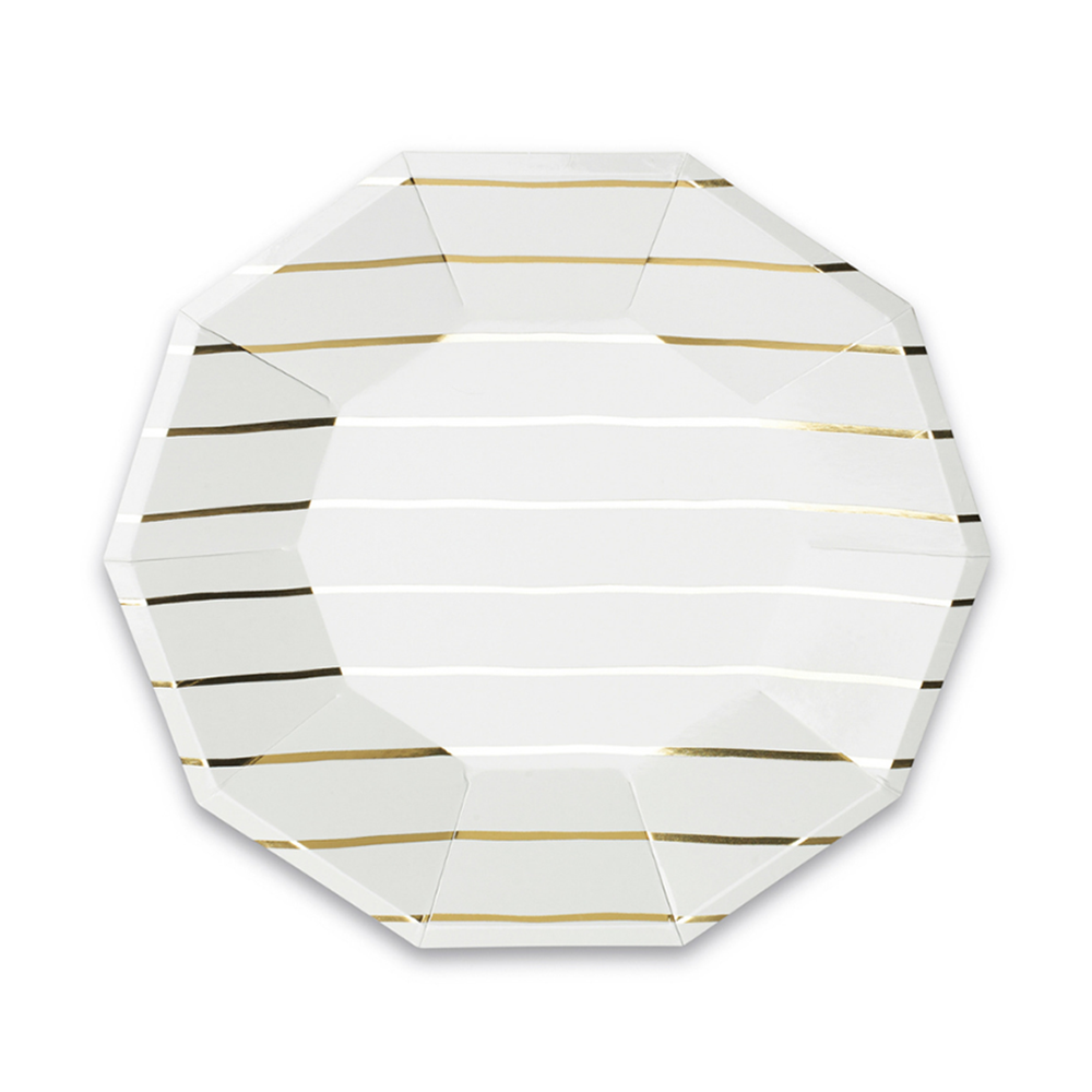 Frenchie Metallic Striped Small Plates - 8 Pk.: Gold