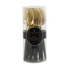 Load image into Gallery viewer, Black and Gold Plastic Mini Forks | 20 Forks: 20 Mini Forks
