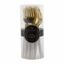 Load image into Gallery viewer, White and Gold Plastic Mini Forks | 20 Forks: 20 Mini Forks
