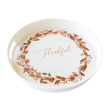 Load image into Gallery viewer, PLBT162 -  Thankful Wreath Reusable Bamboo Round Serving Tray
