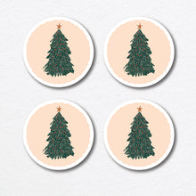 Load image into Gallery viewer, Peach Christmas Tree Illustrated Coasters - Set of Four

