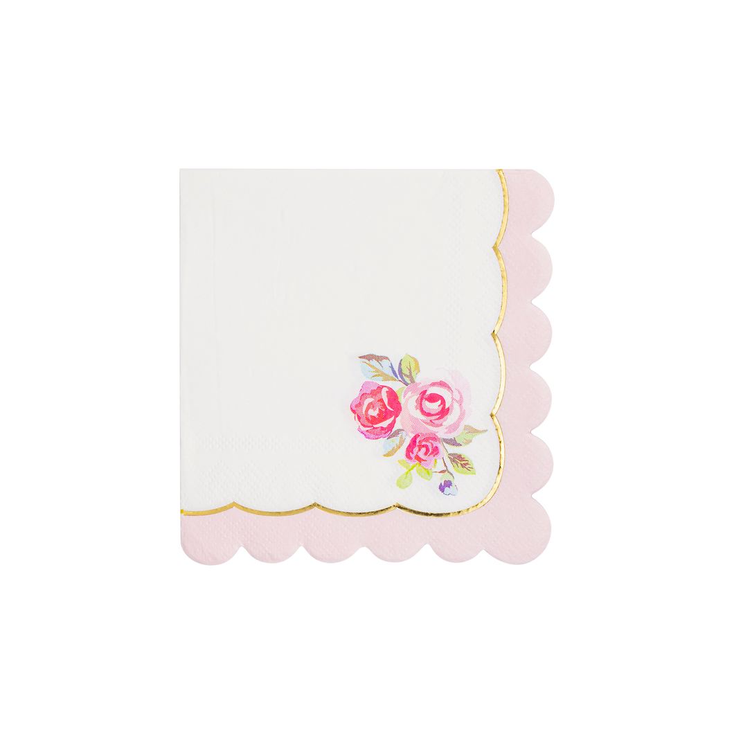 Tea Party Rose Corner Paper Cocktail Napkins
