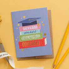Load image into Gallery viewer, Grad Book Stack Graduation Greeting Card
