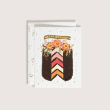 Load image into Gallery viewer, Chocolate Layered Cake Flowers Happy Birthday Greeting Card
