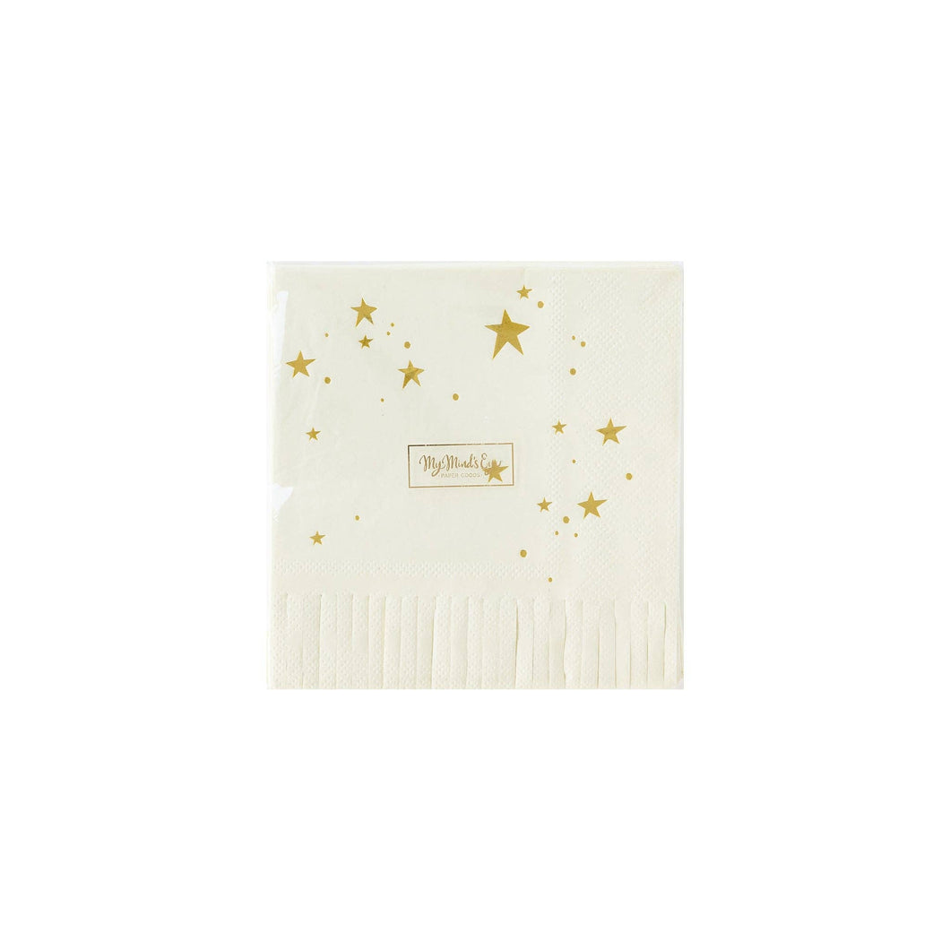 Gold  Star Fringed Cocktail Napkins