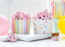 Load image into Gallery viewer, PLJC2033 - JUMBO Foiled Primary Watercolor Dots/Stripes Baking Cup
