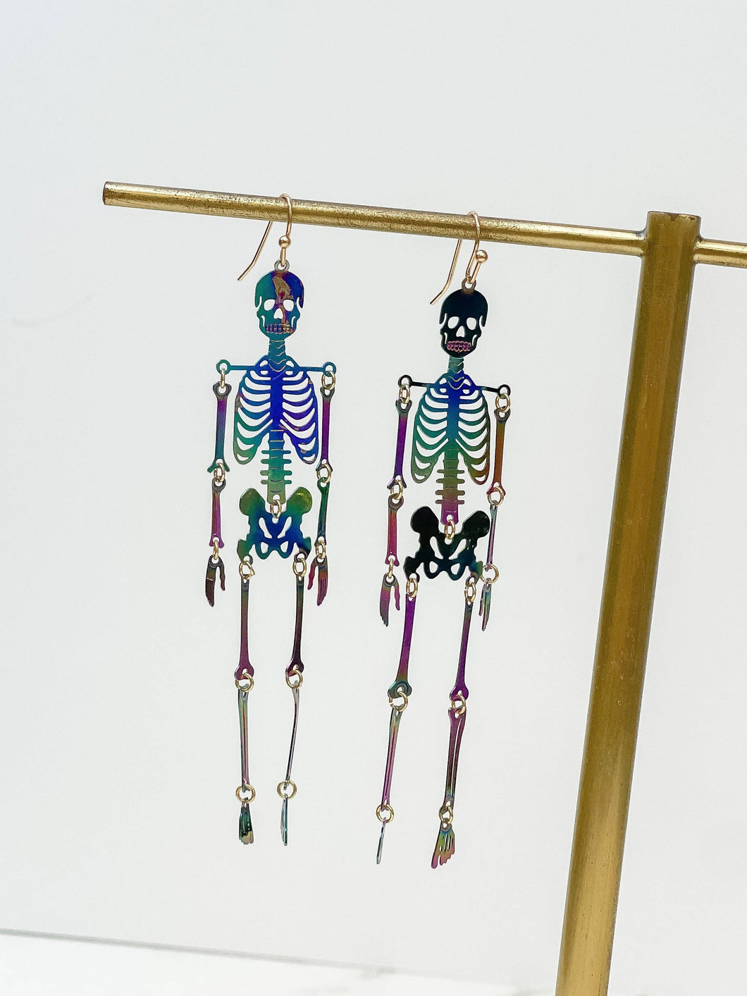 Skeleton Filigree Dangle Earrings - Metallic Rainbow