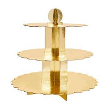 Load image into Gallery viewer, Gold Scallop Edge 3 Tier Cake Stand

