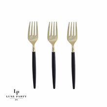 Load image into Gallery viewer, Black and Gold Plastic Mini Forks | 20 Forks: 20 Mini Forks
