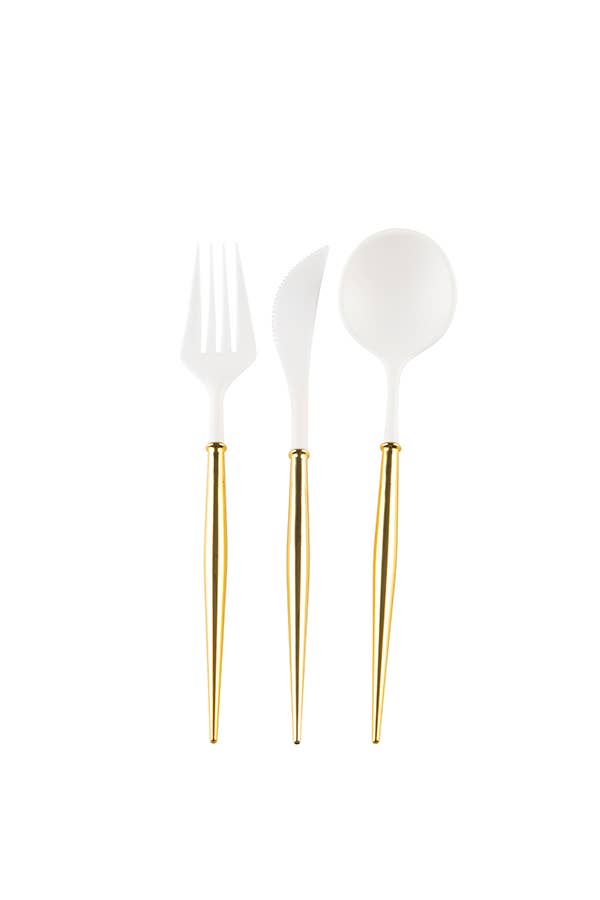 Cutlery White/Gold Handle/Bulk Case of 36