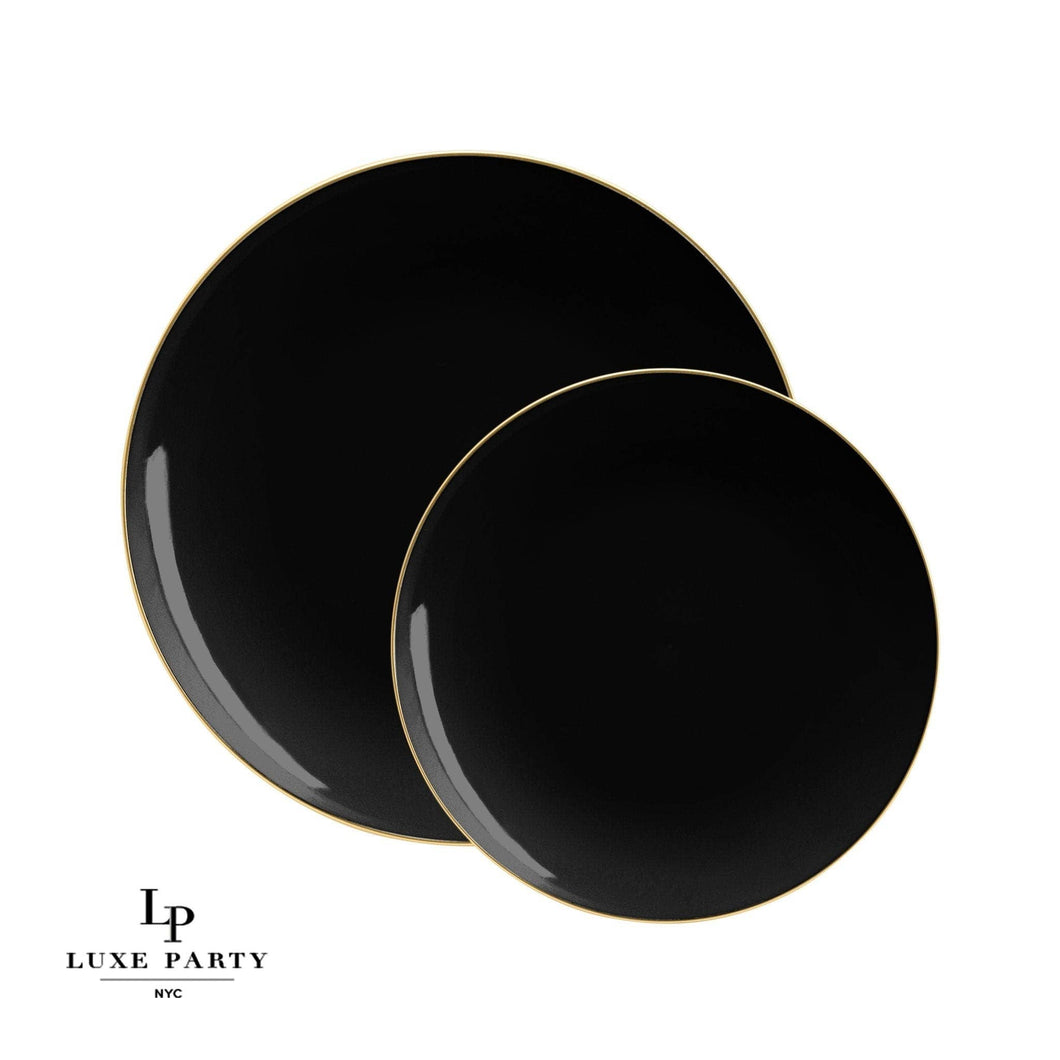 Round Black • Gold Plastic Plates | 10 Pack: 7.25