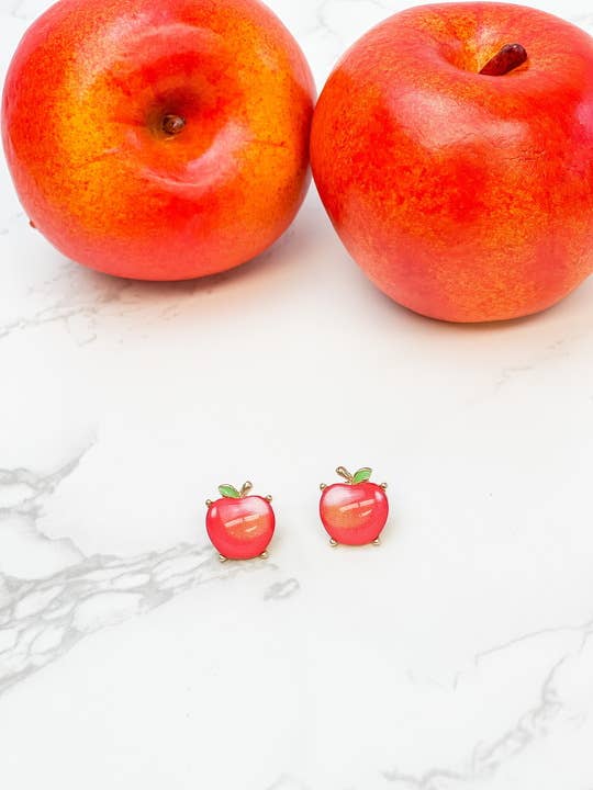 Red Apple Printed Stud Earrings