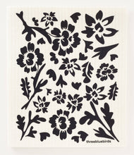 Load image into Gallery viewer, Black Flora on White Swedish Dishcloth
