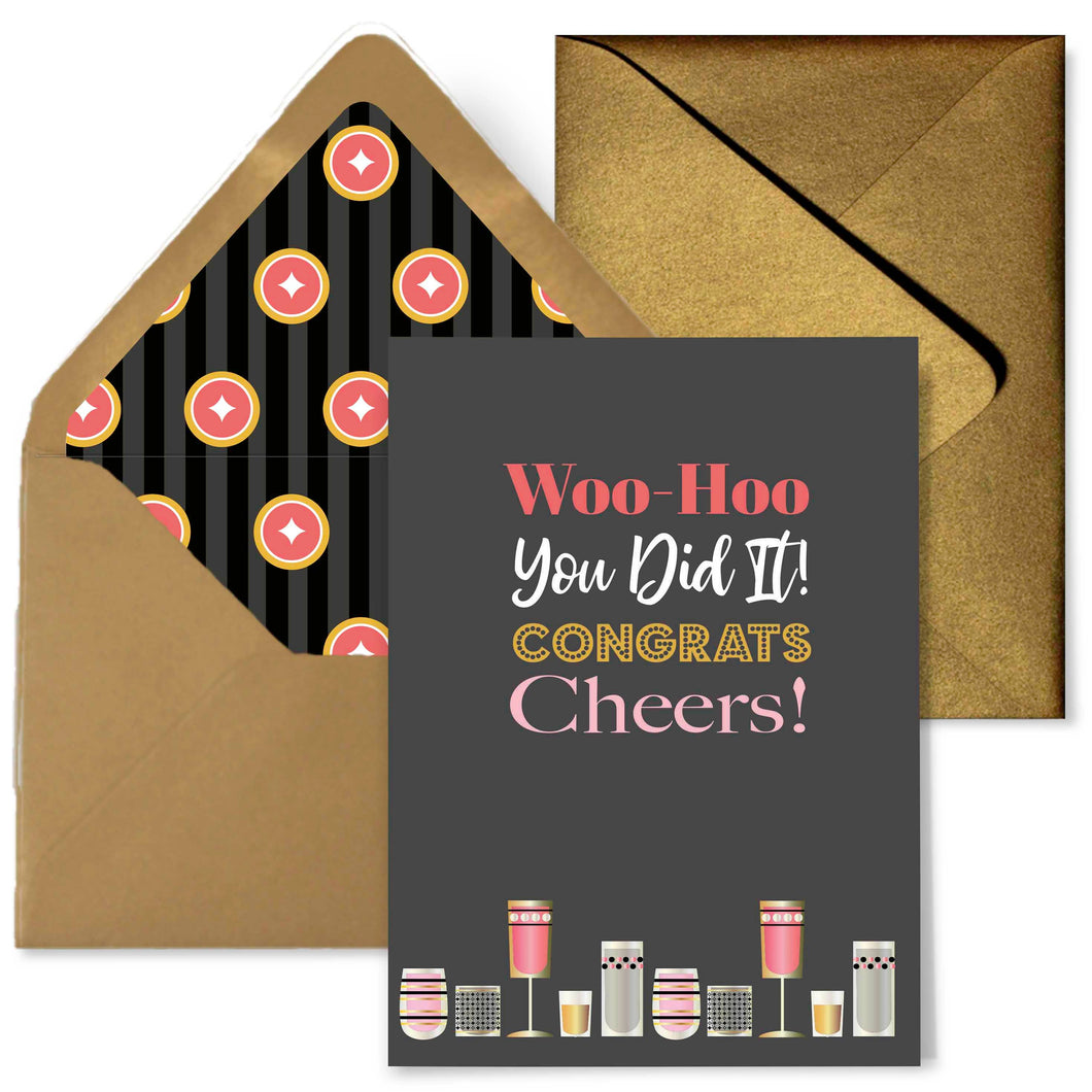 Vintage Cocktail You Did It Congrats Card