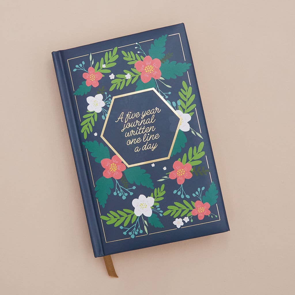 Five Year Journal Written One Line A Day - Navy Floral